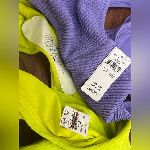 NWT Aerie FULL SET Crinkle Ring Wide Strap Scoop Top + High Waist Bottom Purple - Picture 3 of 4